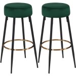 Dcoshop26 - lot de 2 tabourets de bar en tissu velours vert fonc cadre en mtal avec repose - pieds ...