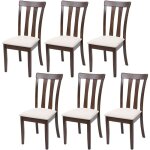 Lot de 6 chaises de salle � manger en bois massif marron fonc� et assise en tissu cr�me cds04664