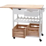 Chariot de service  roulettes cuisine bar porte bouteilles avec tiroirs et caisses rangement bois de ...