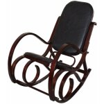 D�coshop26 - fauteuil � bascule rocking chair en bois fonc� assise en cuir noir fab04010