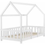 D�coshop26 - lit pour enfant cabane maison avec barri�re et sommier � lattes en bois de pin blanc 80 ...