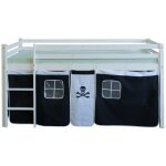 D�coshop26 - lit mezzanine 90x200cm avec �chelle en bois blanc et toile noir pirate lit06121