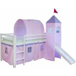D�coshop26 - lit mezzanine 90x200cm avec �chelle toboggan en bois blanc et toile rose incluse lit06107 ...