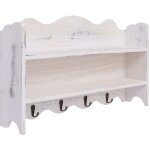 Porte - manteau mural tagre en bois blanc avec 4 crochets 50x10x30 cm bois dec024214