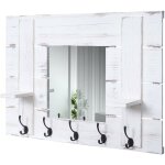 Dcoshop26 - porte manteau mural miroir panneau style vintage avec 5 crochets 90x60cm en bois blanc 040000997 ...