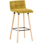 Tabouret de bar en velours jaune coutures d�coratives pieds en bois avec repose - pieds 100000703