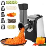 D�coupe l�gumes �lectrique, 5 en 1 r�pe et hachoir electrique 150w, argent, pour fromage, carottes, concombres ...