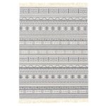 D�coweb - tapis en coton blanc � franges - azt�que - motifs noir - 120 x 160 cm