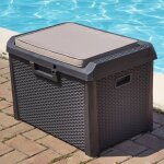Defibrico - coffre de jardin 125l gris anthracite avec coussin résine effet rotin 73x50x49 cm rangement ... Defibrico - coffre de jardin 125l gris anthracite avec coussin résine effet rotin 73x50x49 cm rangement ...