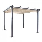 Dema - pergola aluminium toile retractable 3 x 3 m - beige - tonnelle auvent