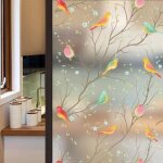 D�poli film occultant pour fen�tre film �lectrostatique pour vitrage motif nature avec des oiseaux 60x200 ...