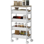 Desserte cuisine, chariot de rangement � roulettes 5 niveaux avec 4 tiroirs coulissants, �tag�re de rangement, ...