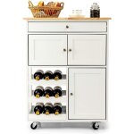 Desserte cuisine chariot de cuisine a roulettes avec dessus casiers a vin a 3 niveaux pour 9 bouteilles, ...