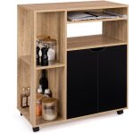 Desserte de cuisine cosi bois fa�on h�tre et portes noires l. 76 cm