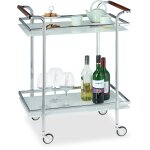 Desserte de cuisine verre opale, 2 tages, table roulante, chariot de service, roulettes, 85x66x43 cm, ...