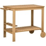 Desserte de jardin chariot pour plancha barbecue en bois avec poign�e 2 plateaux et porte - bouteilles ...