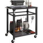 Desserte jardin - outsunny - avec crochets, 2 poign�es, roulettes verrouillables et �tag�re - 90, 5 x ...