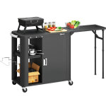 Desserte jardin - outsunny - sur roulettes - avec table lat�rale pliable placard �tag�res porte - papier ...