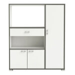 Desserte micro ondes coloris blanc mat / gris - 90 x 111, 8 x 40 cm pegane