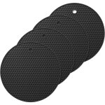 Dessous de plat silicone rond noir, 4pcs anti - d�rapant anti - chaleur 250 �c multifonction repose - ...