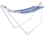 Detex® hamac en tissu avec support 274x82cm hamac suspendu sur pied pliable capacité de 150kg 1 personne ... Detex® hamac en tissu avec support 274x82cm hamac suspendu sur pied pliable capacité de 150kg 1 personne ...