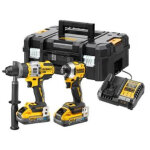 Dewalt outillage - set perceuse � percussion et cl� � choc sans fil 18v, 2 batteries 5, 0 ah powerstack, ...