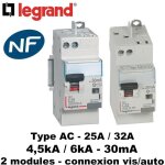 Disjoncteur diffrentiel 25a 4. 5ka 30ma type ac bipolaire legrand dx3 vis - auto
