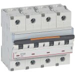 Disjoncteur dx� 25ka arriv�e haute et d�part bas � vis 4 p�les 400v 100a courbe d 6 modules legrand 409854 ...