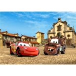 Disney - papier peint panoramique cars rouge, bleu et beige