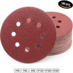 Disques abrasifs professionnels ? 180 pices ? 8 trous ?  125 mm ?(30 x grain 40 / 60 / 80 / 120 / 180 ...