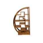 Dmora - bibliothque arrondie en bois massif avec tagres asymtriques  l'intrieur, couleur noyer, ...