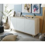 Dmora ? buffet moderne 154x40x75 cm ? 3 portes avec �tag�res ? ch�ne et blanc ? r�sistant aux chocs et ...