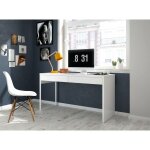 Bureau dfattor, bureau r�versible, table d'�tude de support pc avec 2 tiroirs, 138x50h75 cm, blanc brillant ...