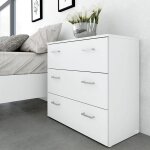 Commode à trois tiroirs avec poignées, couleur blanche, 74 x 69 x 36 cm - dmora Commode à trois tiroirs avec poignées, couleur blanche, 74 x 69 x 36 cm - dmora