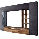 Dmora - lment mural de salon, made in italy, avec lumire led bleue, base de meuble tv et lments hauts ...