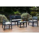 Dmora - set salon d'extrieur carpi, salon de jardin compos de 2 fauteuils, 1 canap et 1 table basse, ...