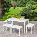 Set salon d'extrieur dmascar, ensemble de jardin avec 1 table rectangulaire et 4 bancs, ensemble pic ...
