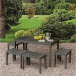 Set salon d'extrieur sanremo, ensemble de jardin avec 1 table rectangulaire et 4 bancs, ensemble pic ...