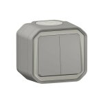 Double interrupteur / va - et - vient ou poussoir plexo complet saillie - gris - legrand