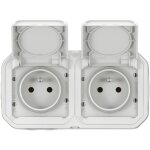 Double prise de courant horizontale avec volet plexo complet saillie - blanc - legrand