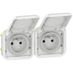 Double prise de courant pr�c�bl�e 2x2p + t horizontale �tanche plexo 16a 250v ip55 2 postes avec enjoliveurs ...