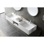 Double vasque murale en fonte minérale / pierre solide twg235 - blanc mat - 150 x 45 x 20 cm - bernstein ... Double vasque murale en fonte minérale / pierre solide twg235 - blanc mat - 150 x 45 x 20 cm - bernstein ...
