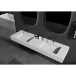 Double vasque murale suspendue design en fonte min�rale pour salle de bain avec bonde et trop plein - ...