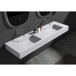 Double vasque murale suspendue design en fonte min�rale pour salle de bain avec bonde et trop plein - ...