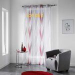 Douceur d'int�rieur - lot de 2 voilages a oeillets 140 x 240 cm voile imprime transfert ondulys rouge ...