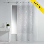 Douceur d'int�rieur - lot de 2 voilages a oeillets 140x240 voile sable brode petite fleur blanc / blanc ...