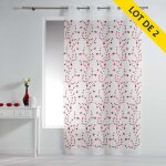 Douceur d'intrieur - lot de 2 voilages a oeillets 140x240 voile sable brode petite fleur blanc / rouge ...