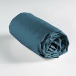 Drap housse 1 personne 90 x 190 cm uni 57 fils lina bleu nuit