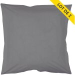 Douceur d'int�rieur - lot 2 taies oreiller volant plat 63x63 100% coton 57 fils + pt bourdon gris souris ...