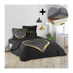 Pack parure de couette 200x200 cm 100% coton crazy love + drap housse 140x190 cm gris